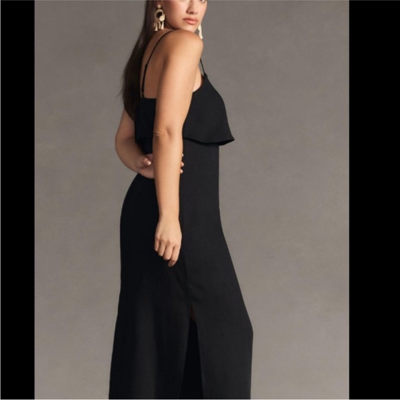 🖤 NWOT Anthropologie Linen Blend Black Midi Dress - Picture 3 of 7